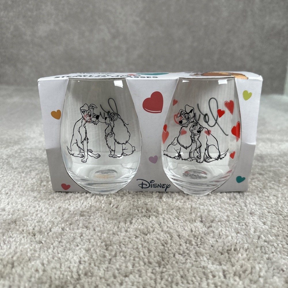 Disney Lady and the Tramp Steamless  20 oz‎ Love Glass Set (2) NEW